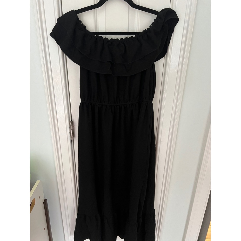 Anna-Kaci‎ California Black Off Shoulder Ruffle Midi Dress XL Boho Summer